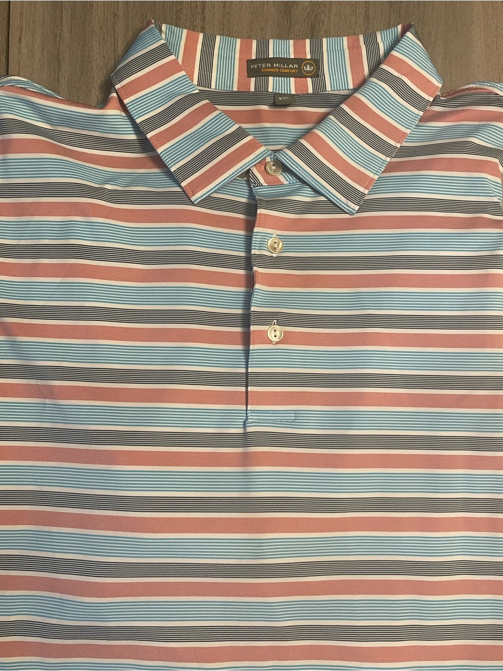 Peter Millar Summer Comfort XXL Polo Blue Pink Stripe Performance Golf Shirt